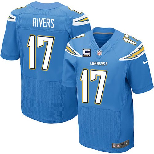 Men's Elite Philip Rivers C Patch Nike Jersey Electric Blue Alternate - #17 NFL Los Angeles Chargers